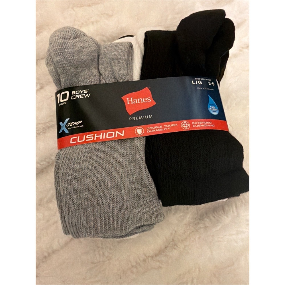 Hanes X-Temp Boys Crew Socks 10 Pair Multipack Multicolor Size Large 3-9